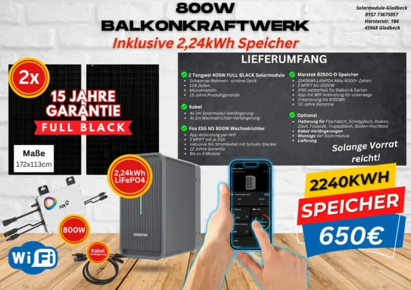 800W Balkonkraftwerk inkl. 2.24kWh Speicher