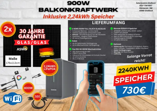 900W Balkonkraftwerk inkl. 2.24kWh Speicher